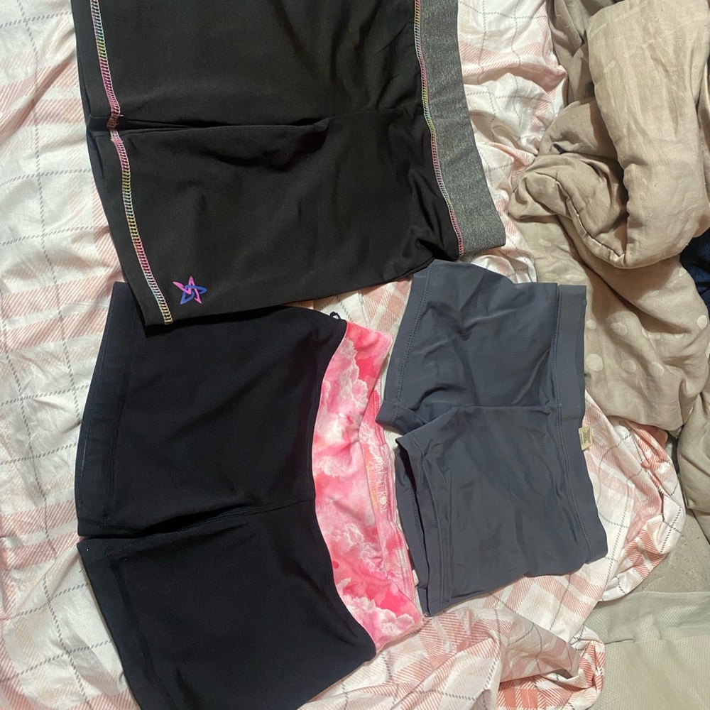 Girls spandex shorts - Black, Gray, Pink‎ Tie-Dye Accents- set of 3 pair
